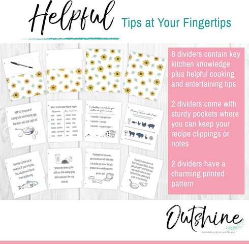 Outshine 12-Pack Recipe Binder Dividers for 3 Ring Binder, Sunflower | 8.5" x 11" Thick Cardstock Binder Dividers with Tabs | includes 28 Adhesive...