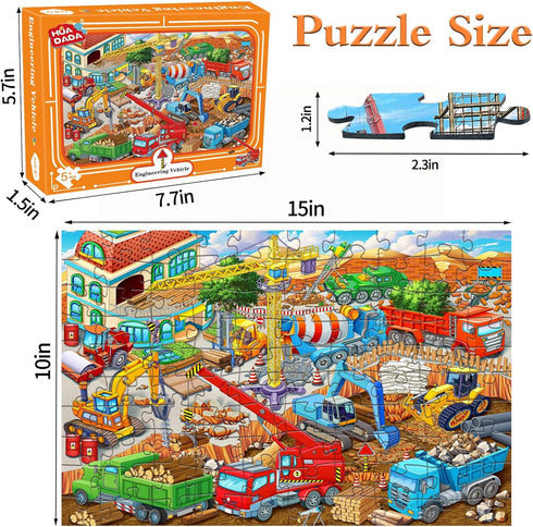Puzzles for Kids Ages 4-8 6-8 8-10 Year Old - Busy Engineering Vehicle - 100 Pieces Jigsaw Puzzle for Kids 100 Piece Puzzle for Adults Learning Ed...