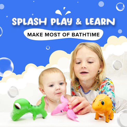 Dinosaur Bath Toys No Holes, Mold Free Baby Bath Toys for Toddlers 1-3, Dino Bath Toys for Tub,Beach,Pool, BPA-Free, Dishwasher-Safe, Infant Batht...