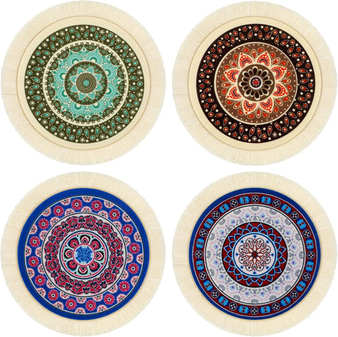 4 Pieces Rug Table Coasters Table Drink Holders Oriental Design Fabric Carpet Drink Mats Oriental Design Fabric Elegant Carpets Kitchen and Bar Ma...