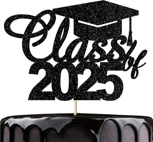 graduation party cake topper Class of 2025 cake topper graduation ceremony cake decoration (Black)...