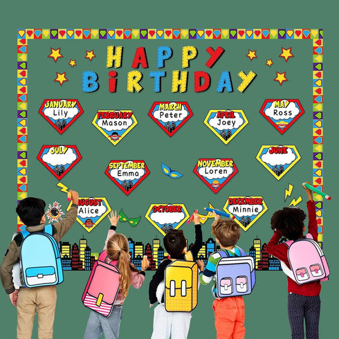 Hero Happy Birthday Bulletin Board Decoration Set Hero Birthday Bulletin Board Happy Birthday Cutouts for Classroom Hero Themed Bulletin Boarders ...