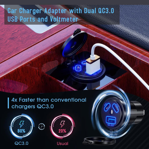 12V Type C USB Outlet Quick Car Charger Socket Dual Port Type C Fast Charger Socket Power Waterproof 12V / 24V Marine Boat Motorcycle Truck(2Pack)...