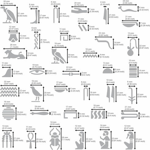 Aleks Melnyk No.456 Metal Stencil, Egyptian Hieroglyphs, Ancient Egyptian Glyphs Alphabet, Letter Tracers, Template for Wood Burning, Magic Runes,...