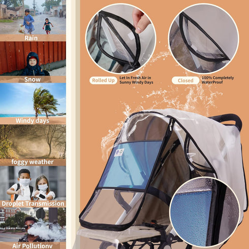 Bemece Stroller Rain Cover, Universal Stroller Accessory, Baby Travel Weather Shield, Windproof and Waterproof, Protect from Dust and Snow...