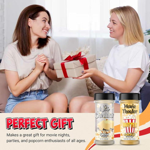 Smash Seasonings White Cheddar Cheese & Movie Theater Butter - 2 Pack of Delicious Popcorn Flavoring Seasoning in a Shaker Bottle - Enhance Your S...