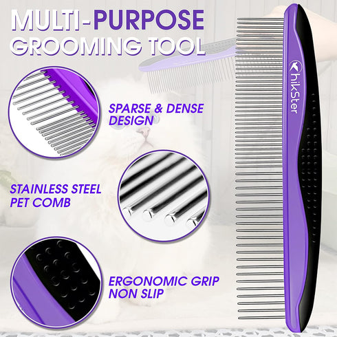 Dog Comb for Grooming Pet Comb with Stainless Steel Rounded Teeth Rubber Handle for Large Medium & Small Cat Comb Removes Knots & Tangled Hair...