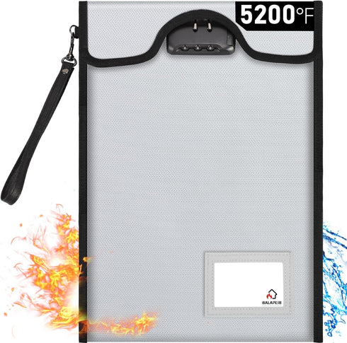 Fireproof Document Bag with Lock (5200?), 15”x 11”Fireproof Money Bag, Waterproof Zipper Pouch for A4 A5 Legal Letter Size Document, Tablet, Valua...