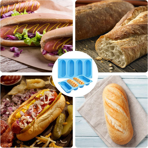 CANIPHA 2 Pack Hot Dog Bun Pan, Silicone Hot Dog Bun Molds Sausage Mold Nonstick & Heat proof Baking Pan Bread Mold for Homemade Hotdog Bun Rolls...