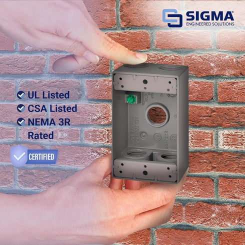 SIGMA ENGINEERED SOLUTIONS 14253-5 Metal Electrical Outlet Box, Weatherproof, Easy Mount Plug and Receptacle Protector, Gray, (5) 3/4-Inch Holes, ...