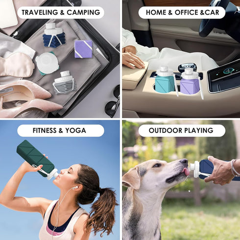 3pcs Collapsible Water Bottles,BPA-Free Leak-Proof Silicone Foldable Water Bottle Cup 20.6oz,Durable Lightweight Bottle for Gym Travel Camping Hik...
