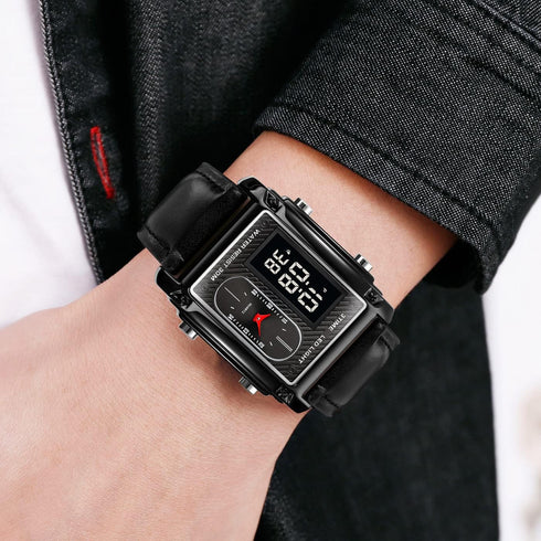 LED Digital Watch Men Analog Quartz Mens Watches Square Cool Creative Dual Time Zone Watch Waterproof Wristwatch for Men...