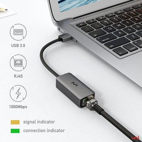 uni USB to Ethernet Adapter, Driver Free USB 3.0 to Gigabit Ethernet LAN Network Adapter, 100/1000 Mbps RJ45 Internet Adapter Compatible with MacB...