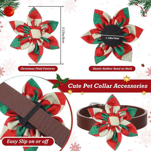 60 Pcs Plaid Dog Collar Flowers Bulk Pet Flower Collar Bow Ties Holiday Dog Accessories Charms Slide Attachment for Small Medium Large Dog Cat Pup...