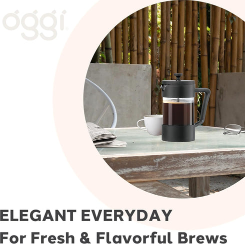 Oggi Borosilicate Glass French Press Coffee Maker (20oz)- 5 Cup Capacity, Coffee Press, Single Serve Coffee Maker, Stainless Steel Lid & Plunger, ...