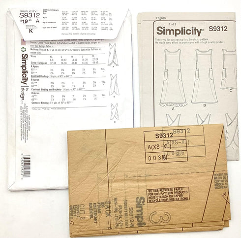 Simplicity Misses' Wraparound Apron Packet, Code 9312 Sewing Pattern, Sizes XS-XL, White...
