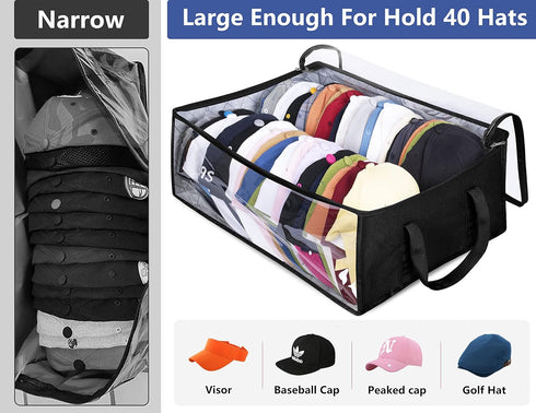 AOODA Wide Hat Storage for Baseball Caps, Large Capacity Hat Organizer for Closet Cap Holder Holds up to 40 Hats, Black...