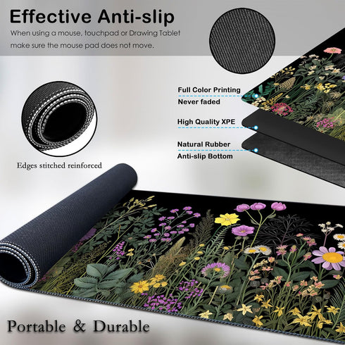 Large Gaming Mouse Pad and Mouse Wrist Rest,Desk Mat + Mouse Wrist Rest +Small Mouse Pad,Desk Accessories,Office Supplies,Wild Flower...