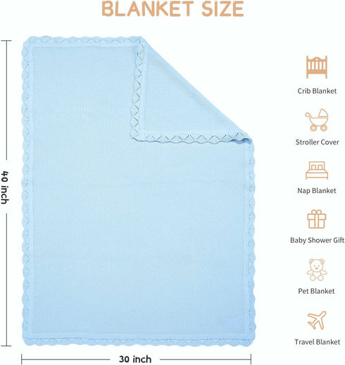 100% Cotton Baby Blanket Knit Lace Soft Warm Toddler Blanket,30 x 40 Inches?Sky Blue...