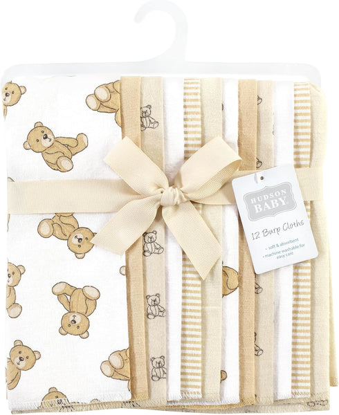 Hudson Baby Unisex Baby Cotton Flannel Burp Cloths Bundle, Teddy Bears, One Size...