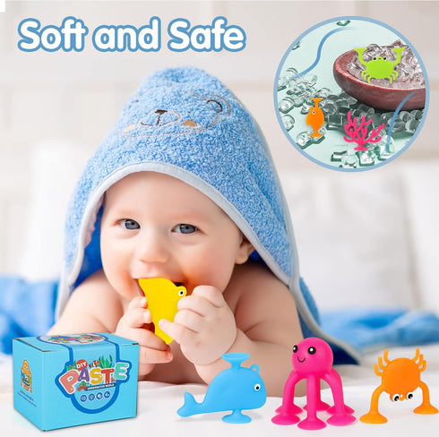 Baby Suction Cup Toys, Ocean Animals Sucker Toys with Mesh Bag Storage, 18 PCS Bath Toys for Kids Ages 4-8, Sensory, Window and Travel Toy, Montes...