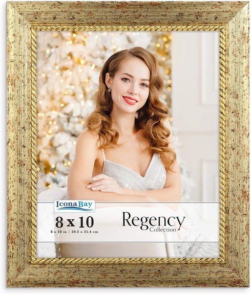 Icona Bay 8x10 Gold Picture Frame, French Baroque Style Photo Frame 8 x 10, Wall Mount or Table Top, Regency Collection...