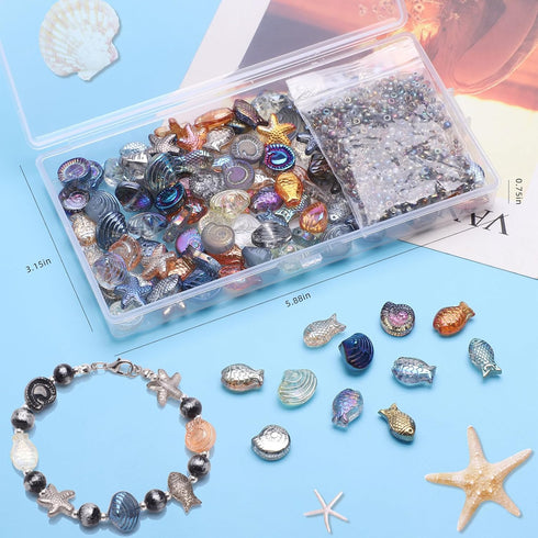 KINGSHINE 650pcs Starfish Beads Shell Beads Snails Beads Fish Glass Beads for Jewelry Making,Ocean Themed Colorful Star Beads for Bracelet Making,...