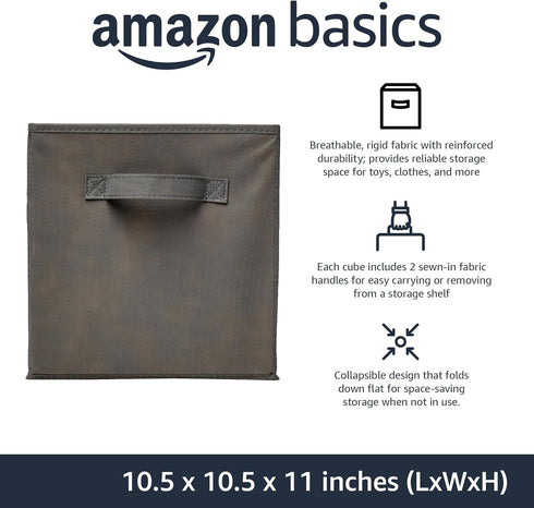 GiveAbay Basics Collapsible Fabric Storage Cubes Organizer with Handles, 10.5"x10.5"x11", Pack of 6, Gray...