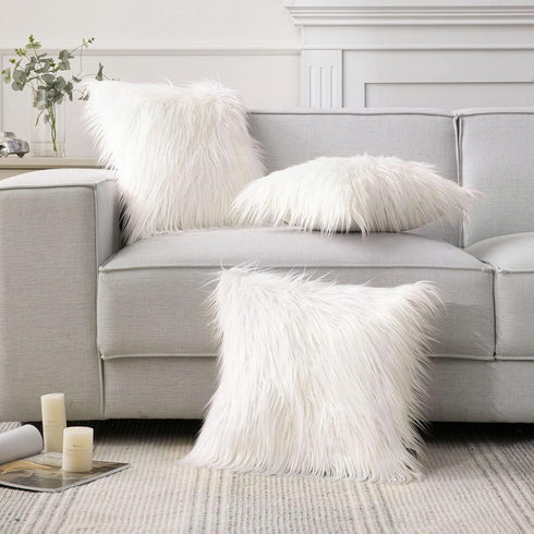 Phantoscope Pack of 2 Faux Fur Solid Throw Decorative Pillow Cover Cushion Covers Luxury Soft Halloween Decorative Pillowcase Fuzzy Pillow Covers ...