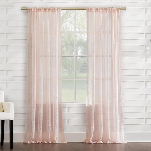 No. 918 Tayla Crushed Texture Semi-Sheer Rod Pocket Curtain Panel, 50" x 84", Blush Pink...