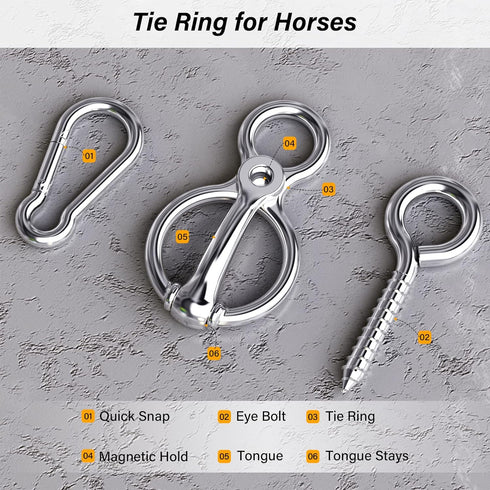 Horse Tie Ring, Horse tack and Supplies, Safe Horse Accessories,Horse Training Equipment with Eye Bolt,Quick snap,Humane Way Tie Ring,Prevent Hors...