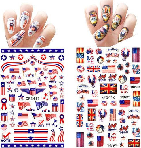 4th of July Nail Art Stickers American Independence Day Nail Design Lips Flag Hearts Flame Shape 3D Self-Adhesive Nail Art Supplies Patriotic Stic...