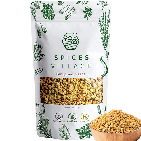 SPICES VILLAGE Fenugreek Seeds, 8 oz, Fenugreek Seeds for Hair Growth, All Natural Dried Indian Methi Seed for Cooking - Kosher Certified, Gluten ...
