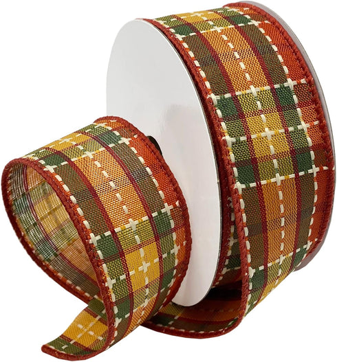 Morex Ribbon Wired Linen Harvest Plaid Ribbon, 1.5 inch by 10 yards, Orange, 7794.40/10-62020...