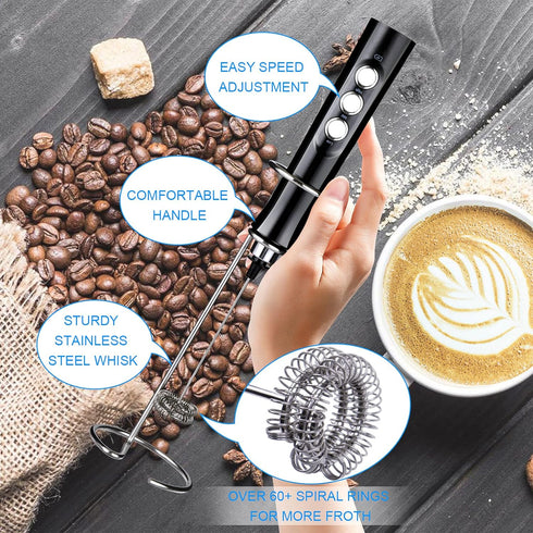 Rechargeable Handheld Milk Frother, Coffee Mixer Electric Coffee Frother Wand Equipped with 2 Stainless Steel Egg Beaters Suitable for Hot Chocola...
