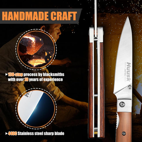Huusk Folding Fruit Knife, Japanese Pocket Paring Knife with 440C Stainless Steel Ultra Sharp Blade, Portable Kitchen Knife,Thanksgiving Gift...
