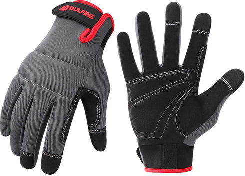 DULFINE Flex Grip Mechanic Work Gloves for Men,Black and Red Utility Safety Working Gloves Touch Screen,Excellent Grip,Ideal for Working on Cars a...