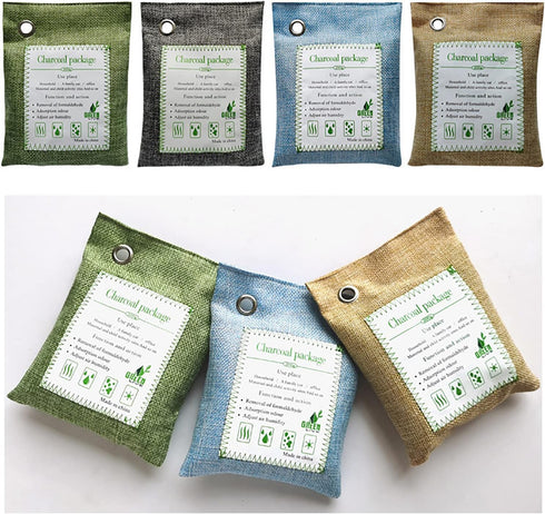 Bamboo Charcoal Bags Odor Absorber, 2 Packs 200g Charcoal Deodorizer Bags with Hooks, Nature Bamboo Charcoal Air Purifying Bags Activated Charcoal...