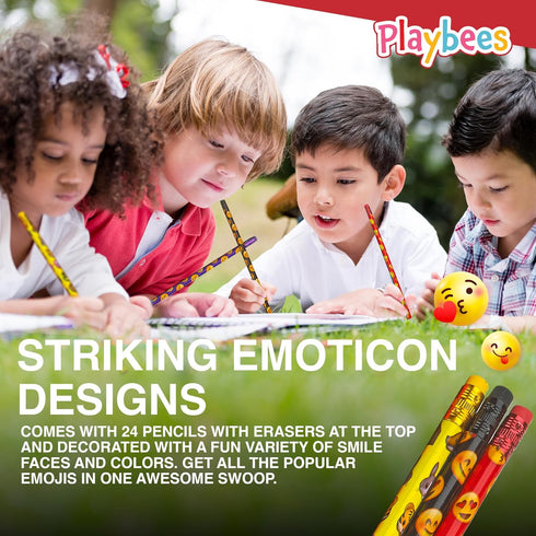 Emoticon Pencils - 36 Pack - Fun & Vibrant Writing Tools with Erasers - Assorted Emote Designs - Birthday Parties, Classroom Prizes, Goody Bag Stu...