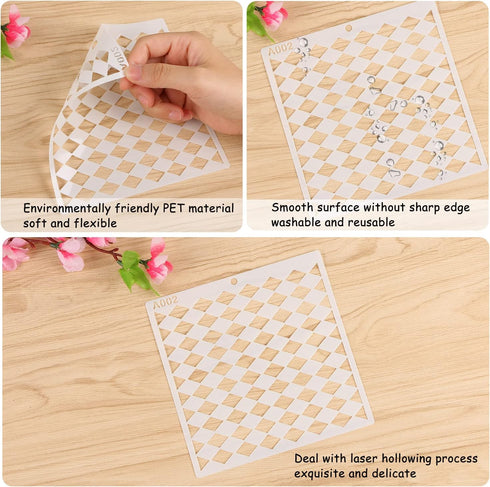 16Pcs Stencils for Painting Reusable Stencils Wall Stencil DIY Craft Template Spray Paint Stencils Marble Crackle Tile Texture Paint Art Stencils ...