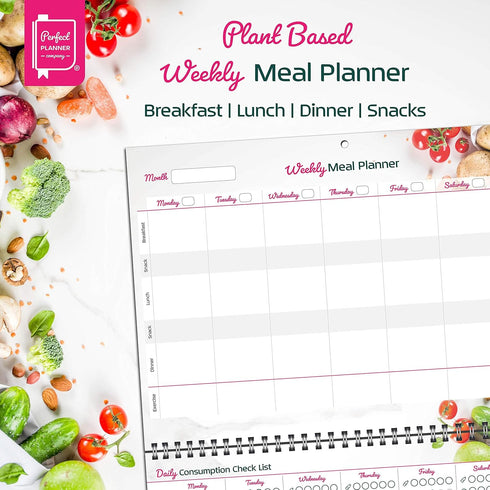 Perfect Planner Company - Plant-Based Weekly Meal Planner - A4 Spiral Bound Pad - Vegan Meal Planner & Nutrition Tracker - Shopping List & Freezer...