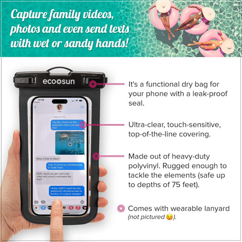 Waterproof Phone Pouch (2-Pack) — Designed in Hawaii — Case Fits All iPhones (incl. 15 Pro Max), Samsung Galaxy S24 & More Black/Black......