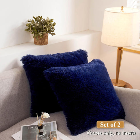 XeGe Faux Fur Throw Pillow Covers, Shaggy Fluffy Cushion Covers, Plush Furry Pillow Cases, Fuzzy Decorative Pillow Shams with Zipper Set of 2 for ...
