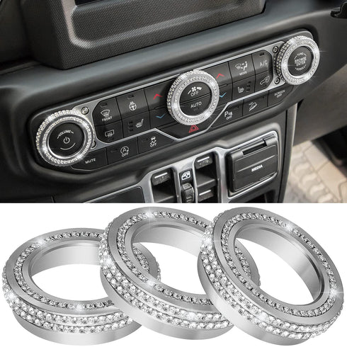 Air Conditioner Switch Knob Cover for 2018-2025 Jeep Wrangler JL JLU Gladiator JT Bling Crystal Rhinestone Button Cover Decoration Twist Ring Trim...