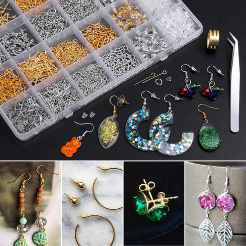 Earring Making Supplies Kit, Caffox 2900pcs Earring Hardware Pieces Repair Parts with Earring Hooks Posts Backs and Jump Rings for Making Earrings...