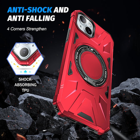 for iPhone 15 Plus Case with Screen Protector+360°Ring Holder Stand+Camera Lens Protector,Compatible with MagSafe,Dual Layer Protective Sturdy Mag...