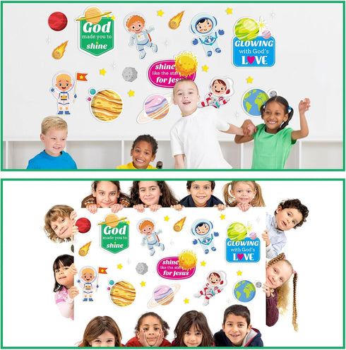 VBS Bulletin Board Set Vocation Bible School Bulletin Board Border Galaxy Astronaut Planet Back to School Religious Board Stickers for Classroom S...