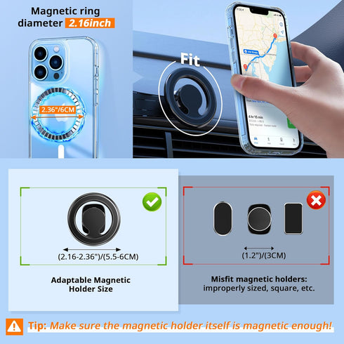 CACOE Magnetic Case for iPhone 13 Pro 6.1 inch-Compatible with MagSafe & Magnetic Car Phone Mount,Not Yellowing Anti-Scratch (Clear Black)...