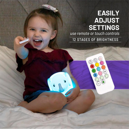 Lumipets Remote Control Silicone Night Light for Kids - Elephant Design with 9 Soft Colors & Sleep Timer - Rechargeable, Battery-Operated Lamp for...