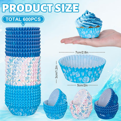 Whaline 600Pcs Ocean Themed Cupcake Liners Summer Baking Cups Crab Coral Starfish Sea Life Cupcake Wrappers Holders Muffin Liners for Bridal Baby ...